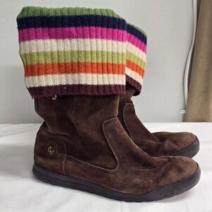 Coach Tatum Boots Womens 7M Brown Suede Knit Cuff Mid Calf‎ Casual Slip On